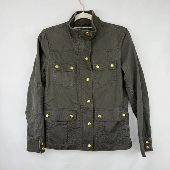 J. Crew Women Field Jacket Size M Petite Olive Relaxed Boyfriend Utility Outdoor - Picture 3 of 13